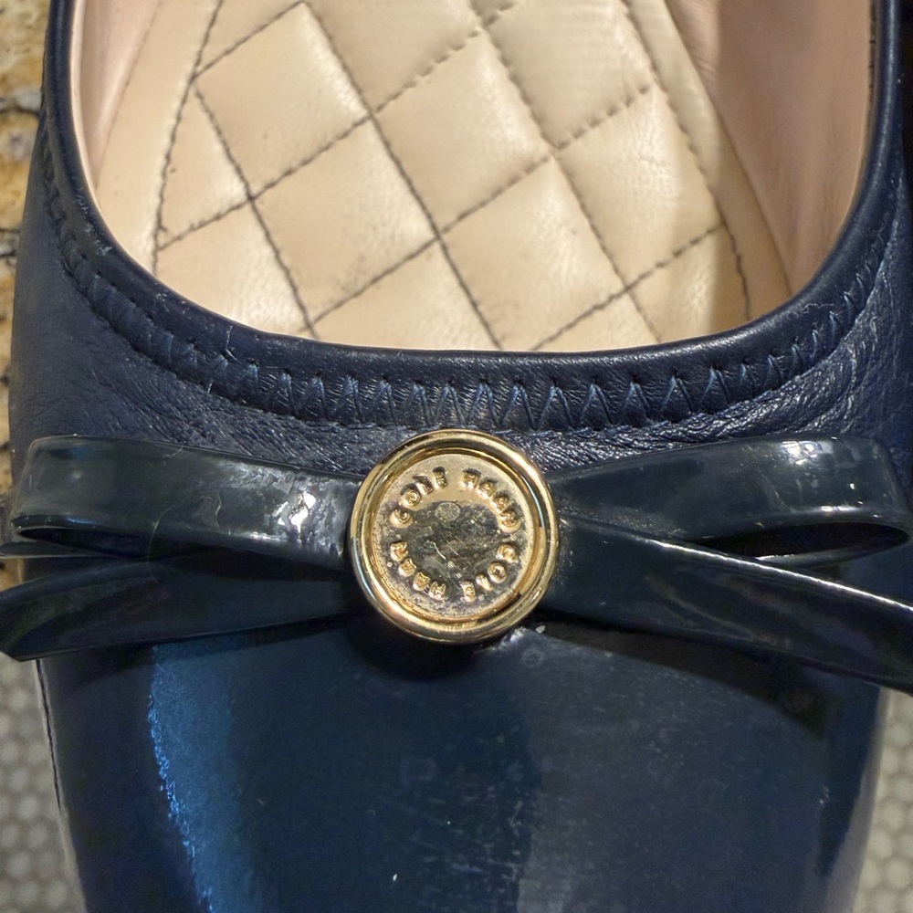 Cole Haan Navy Wedges with Gold Accent
